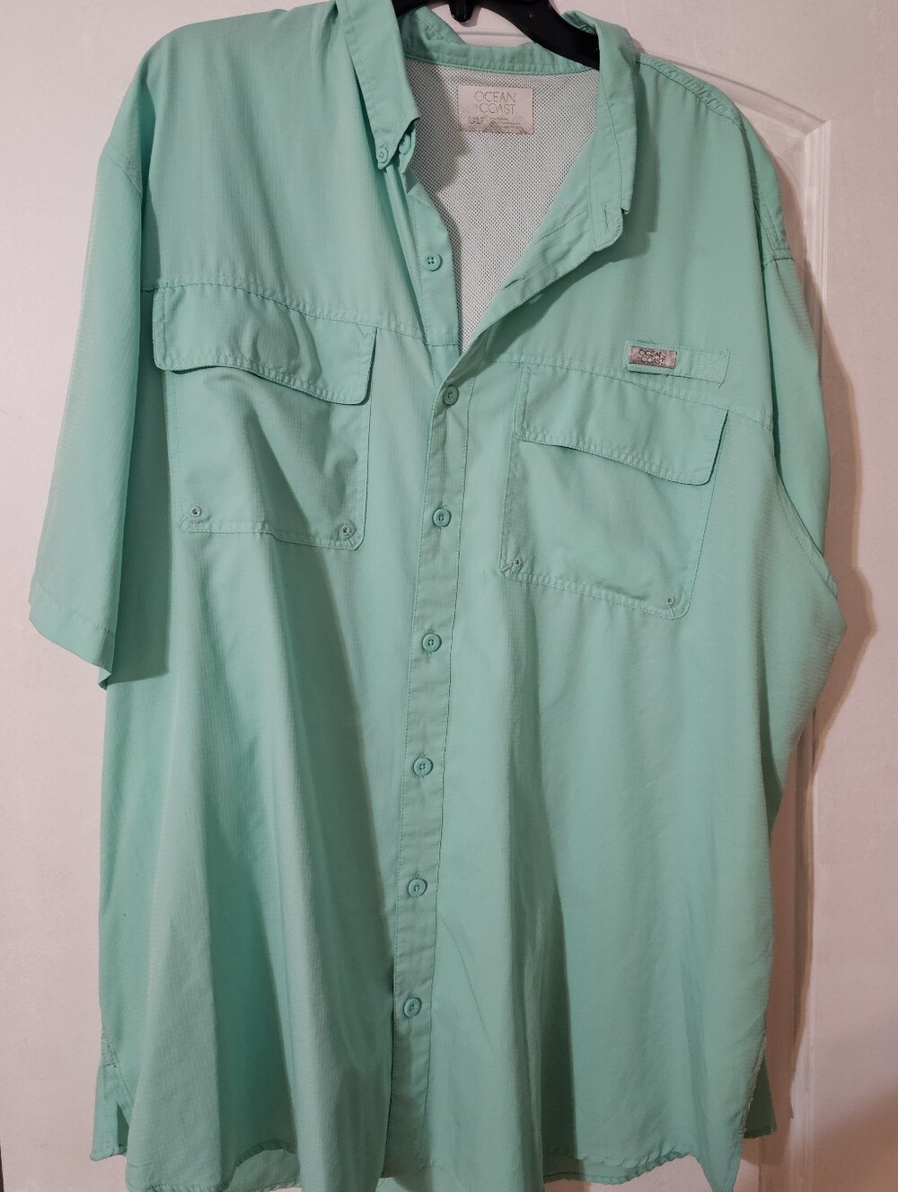 Ocean Coast Men's Short Sleeve Button-Up Shirt in Mint Green